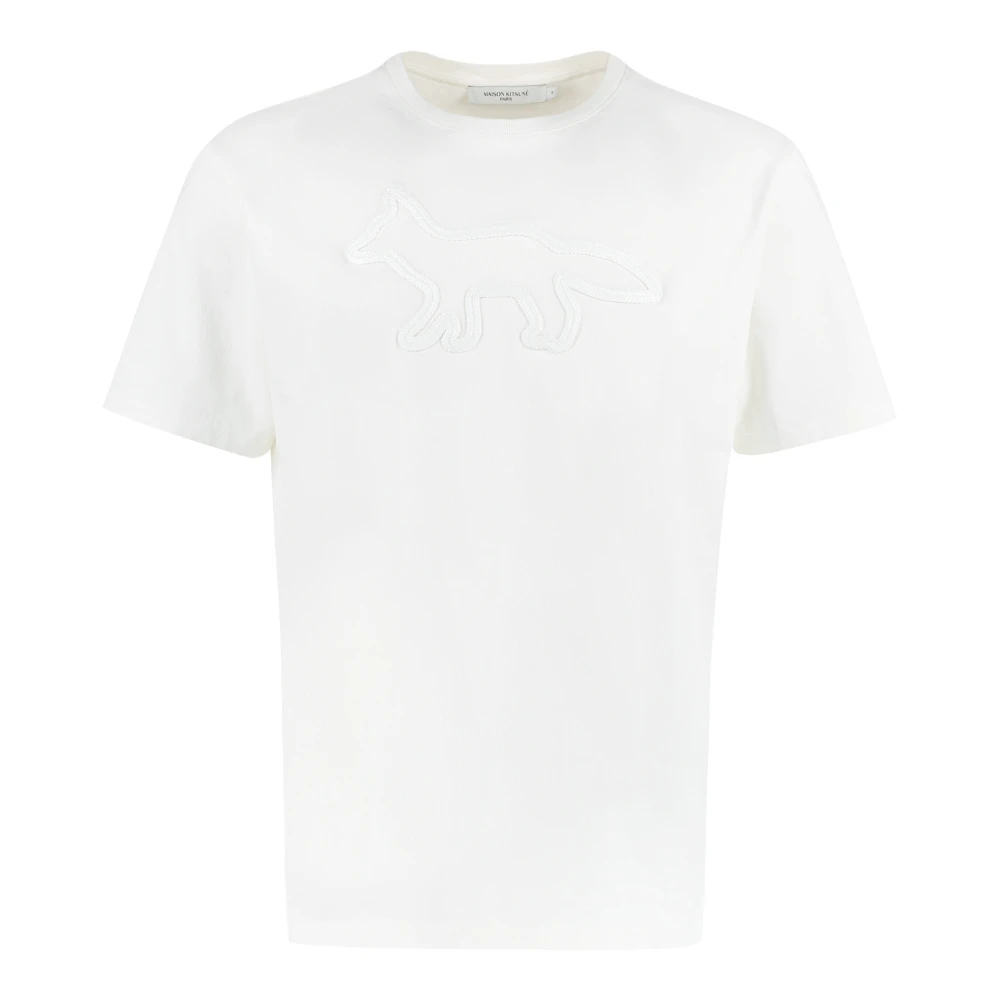 Maison Kitsuné Katoenen T-shirt met Patch Detail Beige Heren
