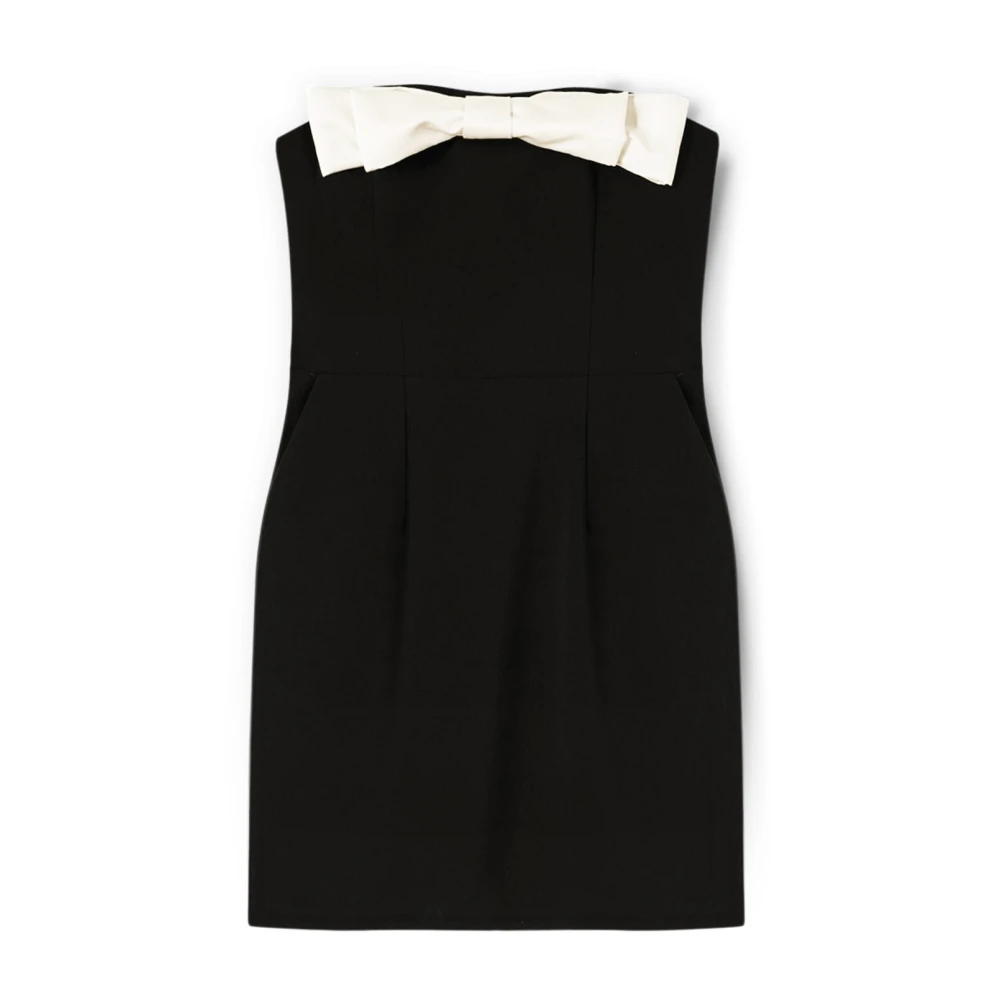 Motivi Korte Crepe Bustier Jurk met Maxi Strik Black Dames