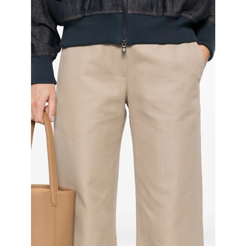 BRUNELLO CUCINELLI Beige Cropped Katoen Linnen Broek Beige Dames