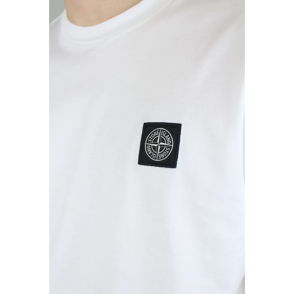 Stone Island Borstlogo T-shirt Wit White Heren