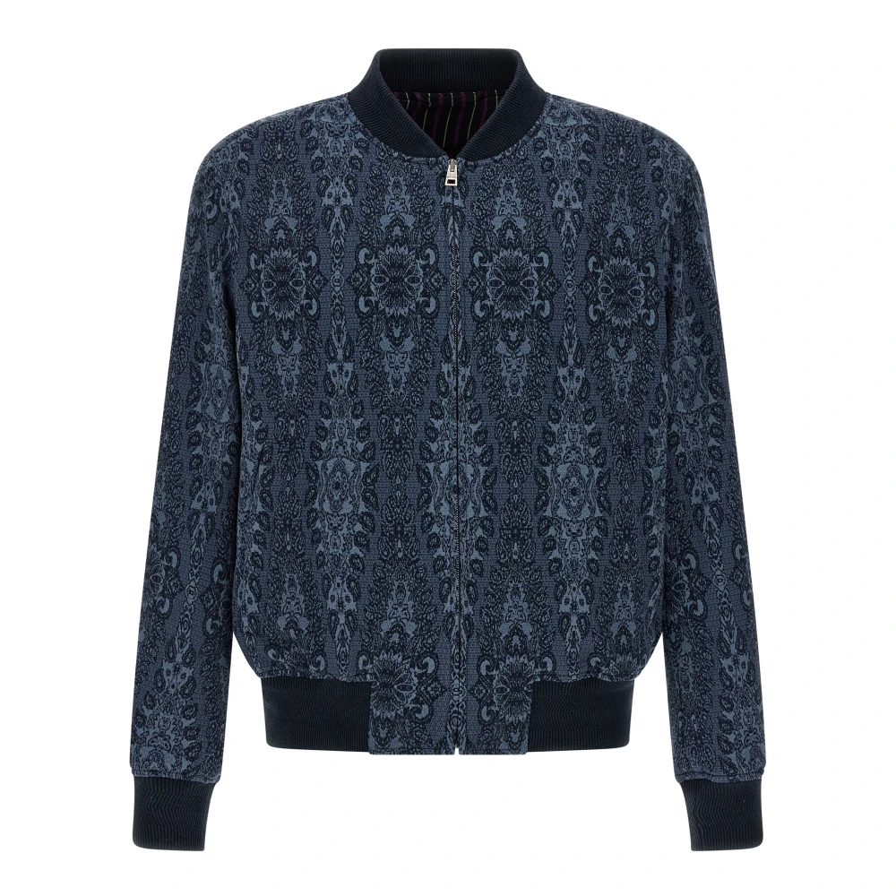 Etro Herren Blau Jacquard Bomberjacke