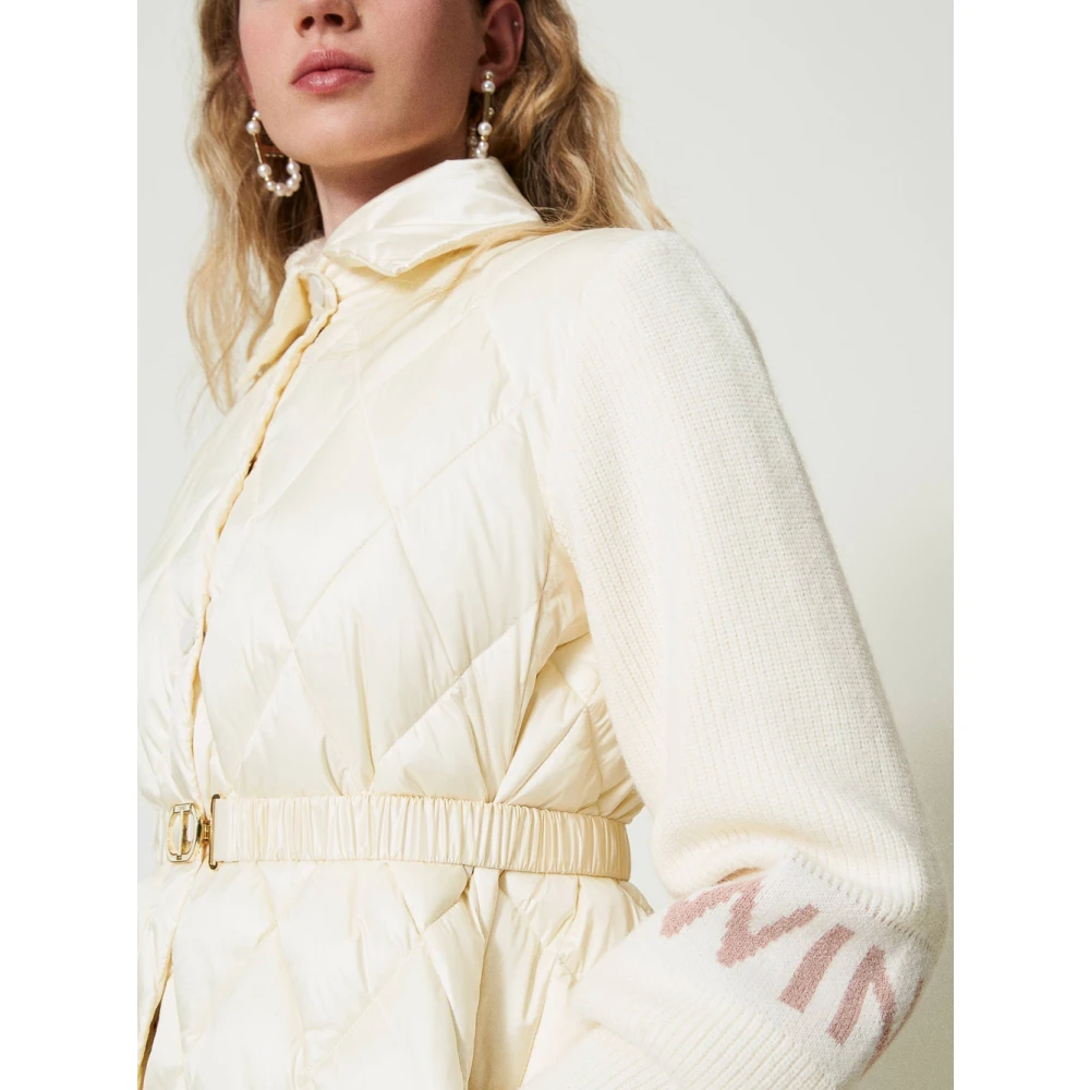 Twinset Korte gewatteerde jas met gebreide mouwen Beige Dames