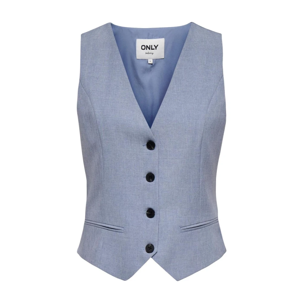 Only Vrouw Blauw Mouwloze Gilet Met Lage V-Hals