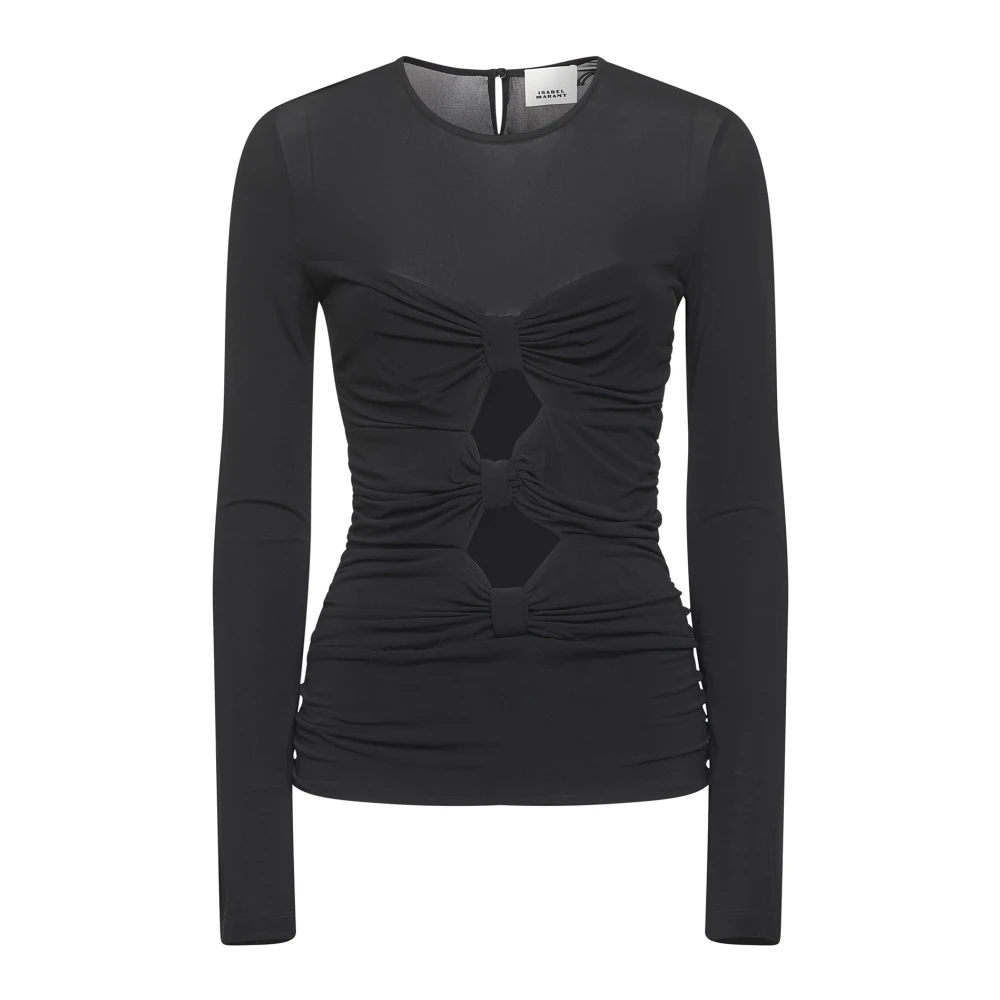 Isabel Marant Women's Black Long Sleeve T-Shirts, M, Top With Tied Front Detail
