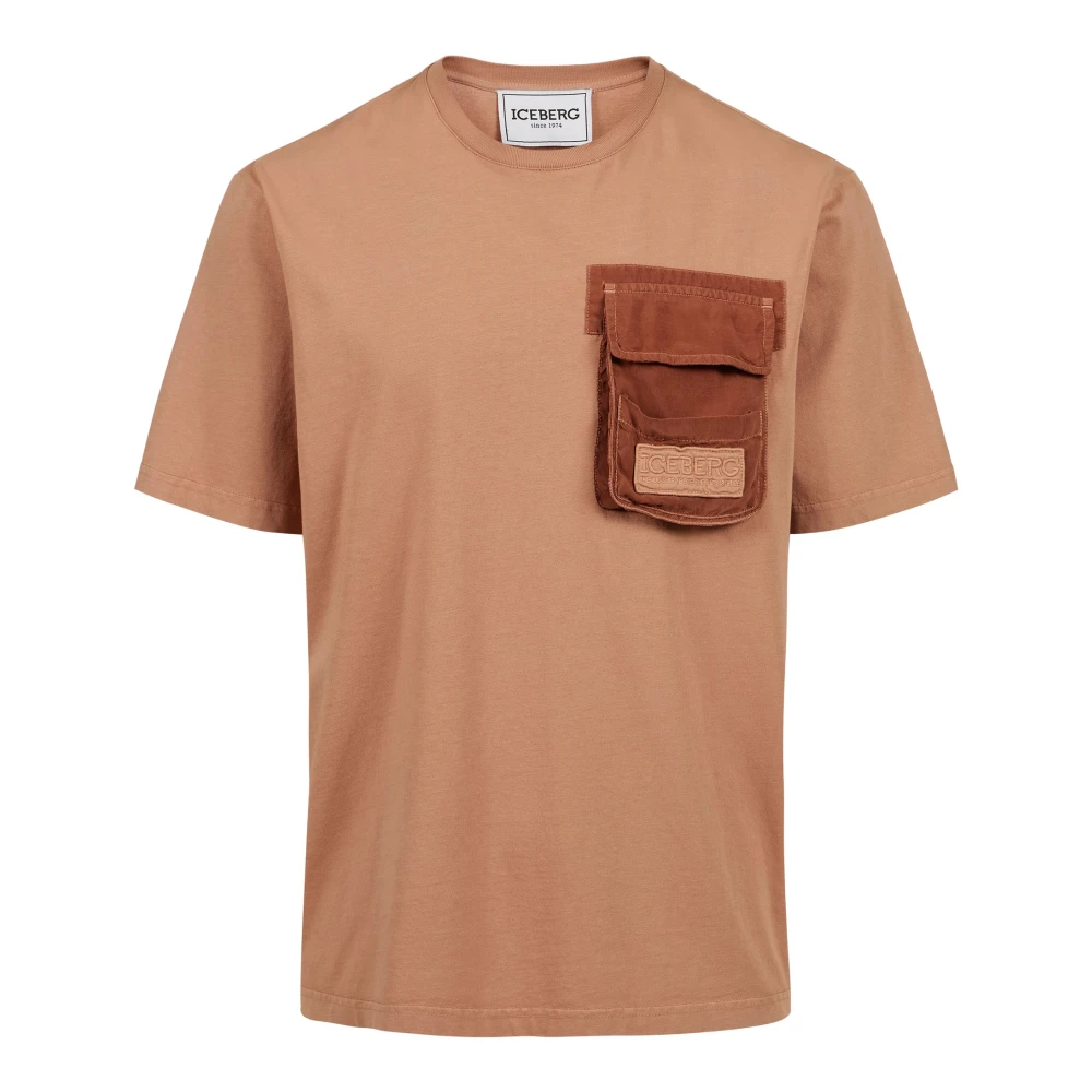 Iceberg, Topp, Herr, XL, Bomull, Normal passform terrakottafärgad T-shirt i färgad bomulls jersey
