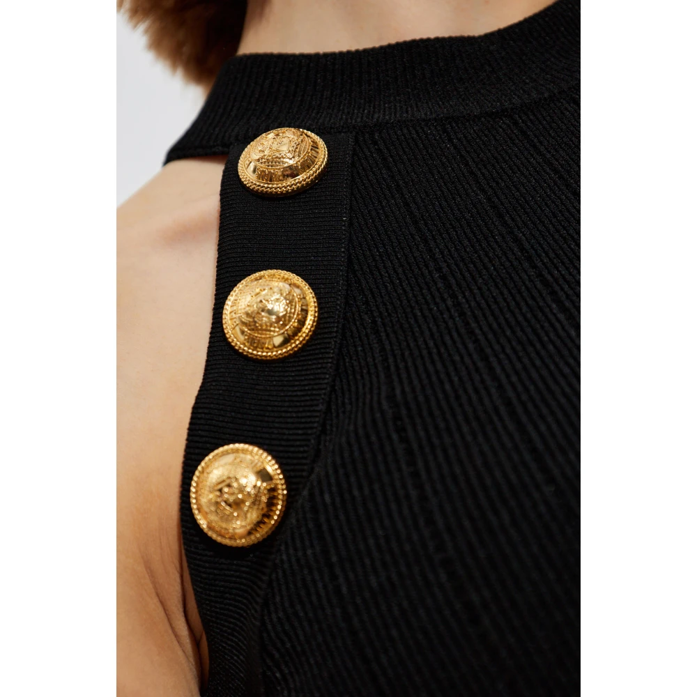 Balmain Korte Top met Decoratieve Knopen Black Dames