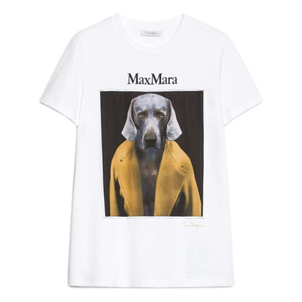 Max Mara Beige T-shirt met Kunstenaarsprint Beige Dames