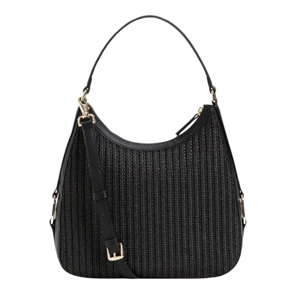 Twinset Zwarte gehaakte hobo-tas met T-gesp Black Dames