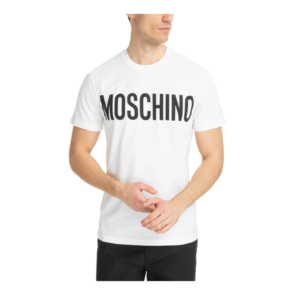 Moschino Gestreept Logo T-shirt White Heren