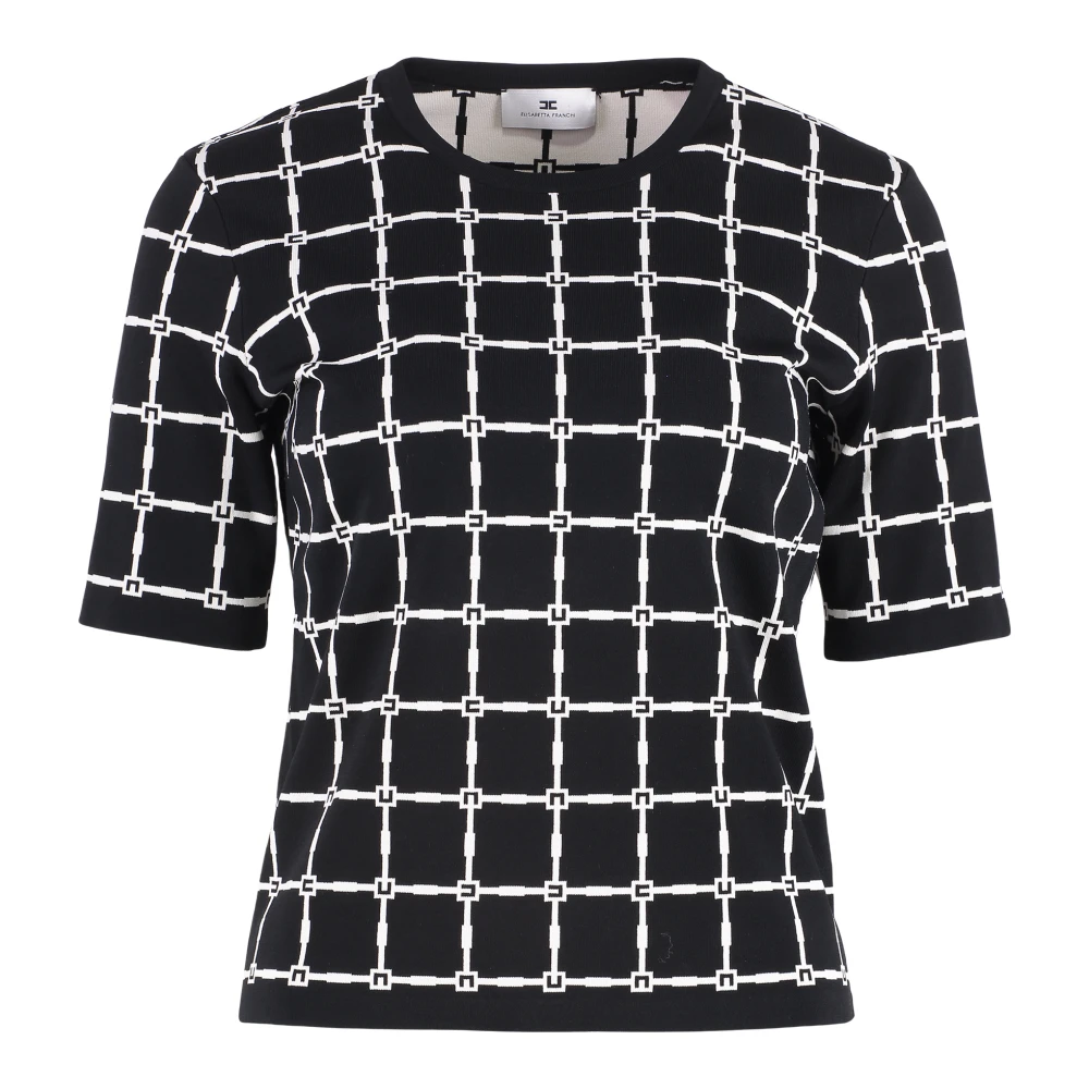 Elisabetta Franchi Jacquard Logo Gebreid T-shirt Black Dames
