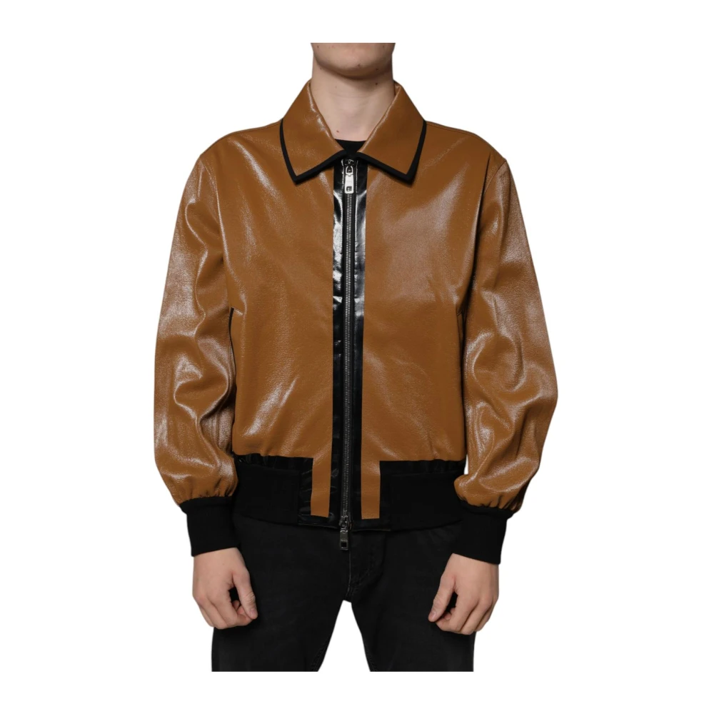 Dolce & Gabbana Men's Brown Leather Jackets, Xs, Leather Bomber Jacket
