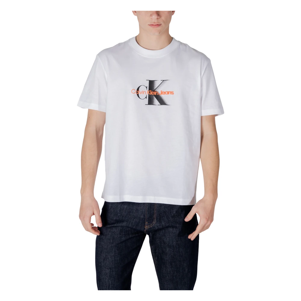 Calvin Klein Jeans Wit Bedrukt Ronde Hals T-Shirt White Heren