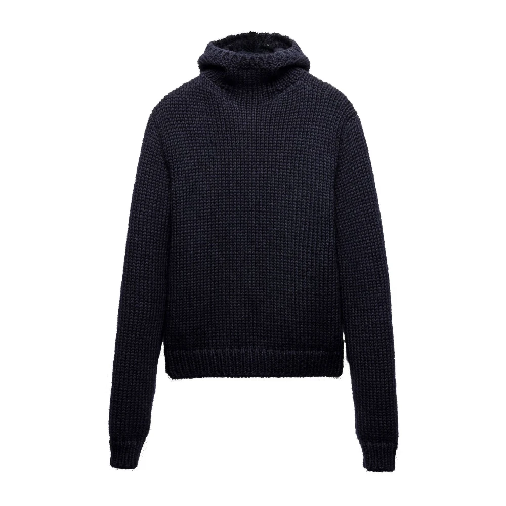 Prada Men's Blue Wool Hooded Jumper - Turtlenecks - M - Knitwear
