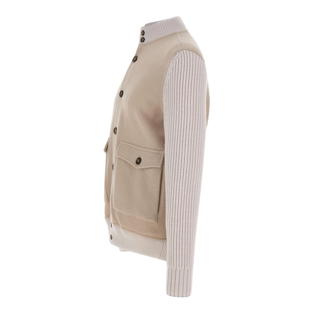 Eleventy Wollen Jas Beige Ribgebreid Beige Heren