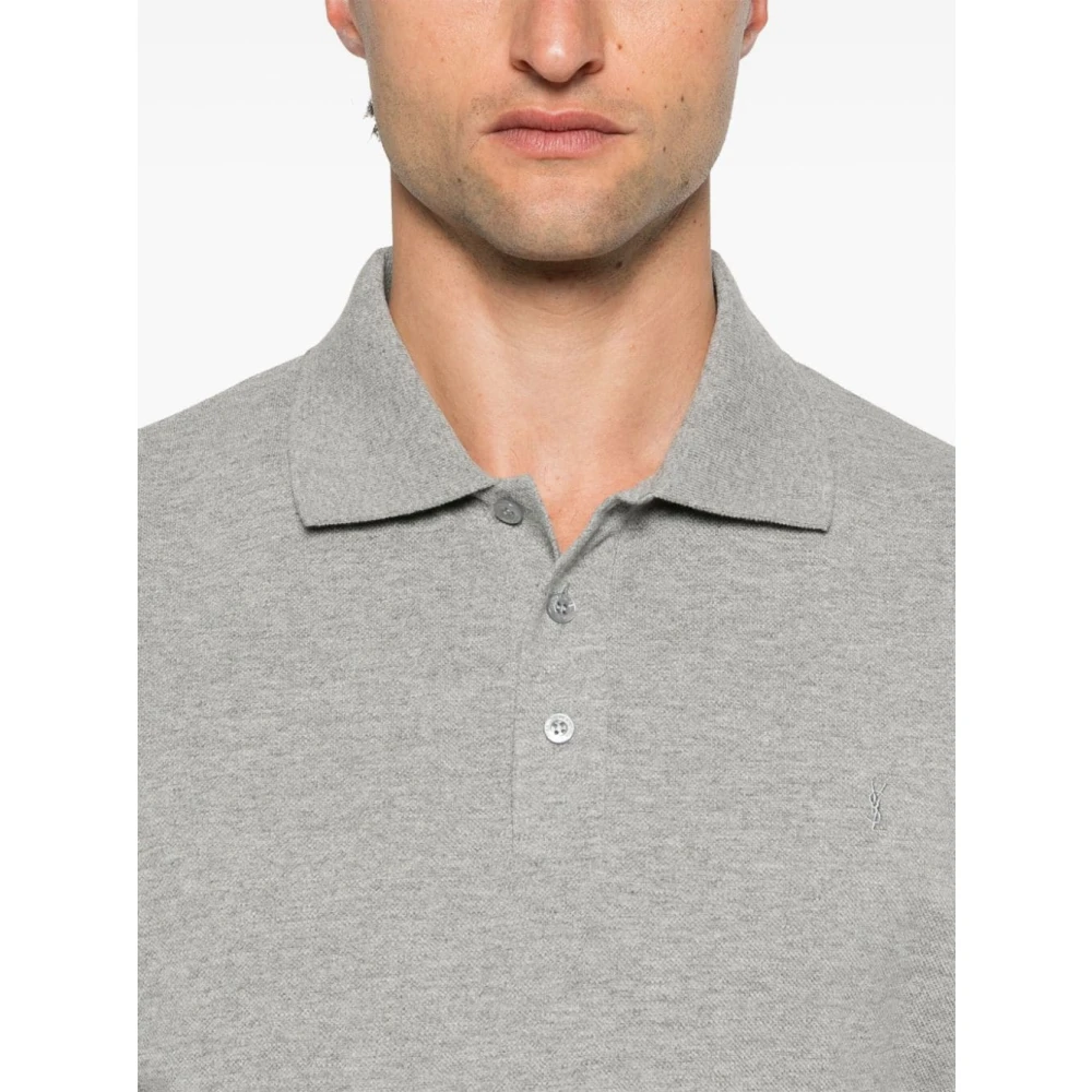 Saint Laurent Piqué polo shirt van katoenmix Gray Heren