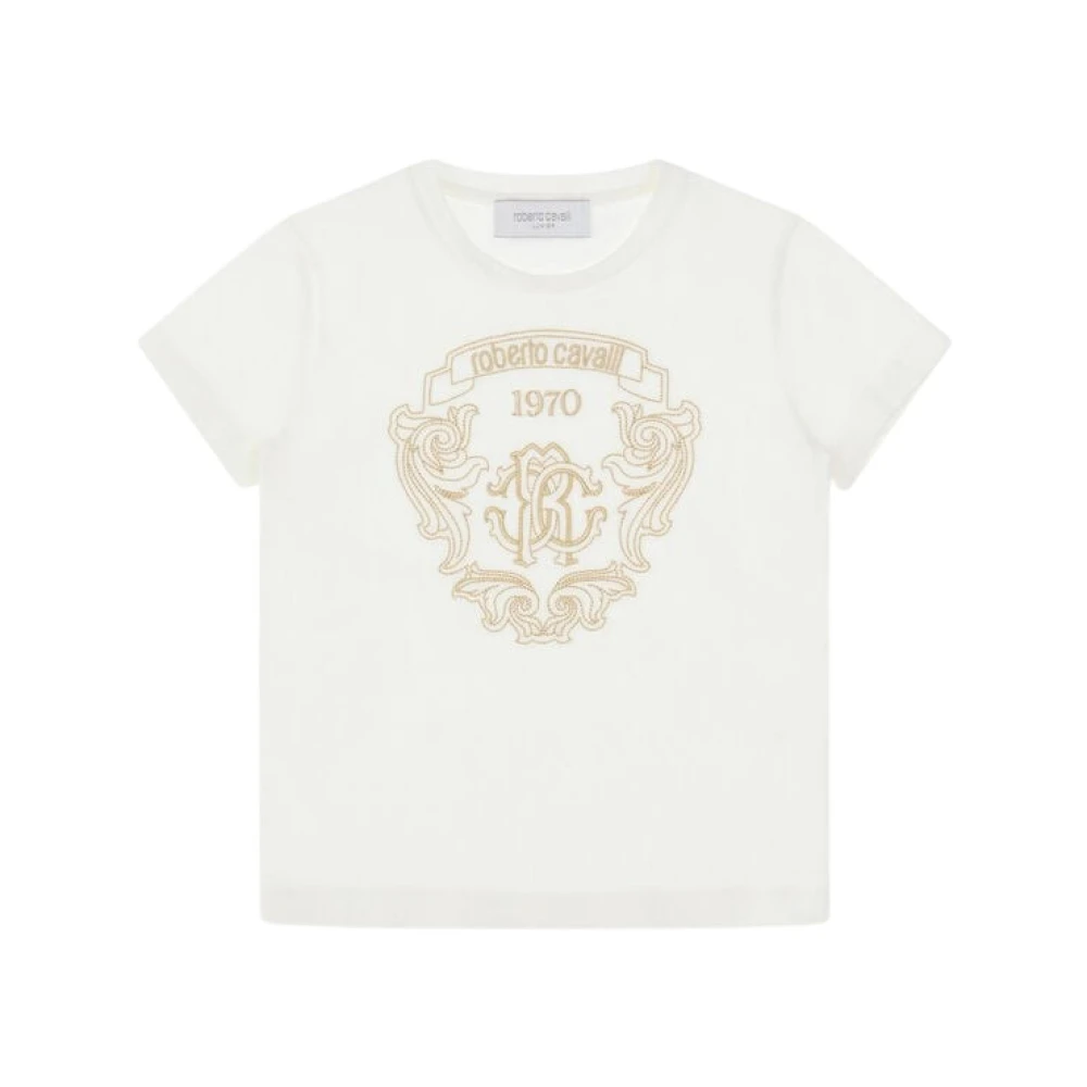 Roberto Cavalli RC Logo T-shirt med Broderad Text White, Flicka