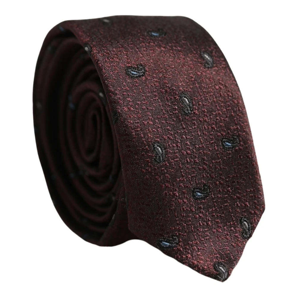 Dolce & Gabbana Men Burgundy Silk Paisley Adjustable Tied Necktie Tie - Image 2