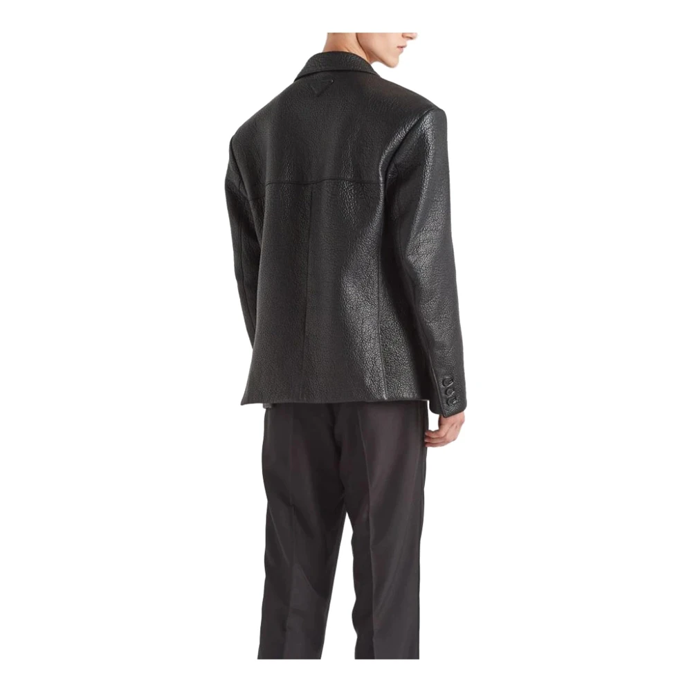 Prada Klassieke leren jas voor mannen Black Heren