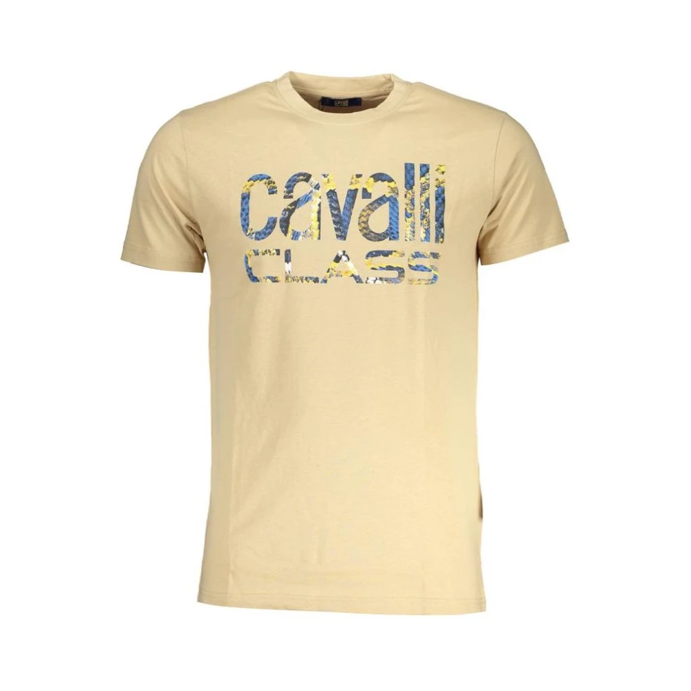 Cavalli Class Men's Beige T-Shirts, Xl, Cotton Crew Neck T-Shirt