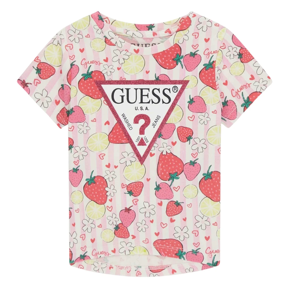 Guess Girls Pink Kids Short Sleeve T-Shirts, 5 Y, Strawberry Logo T-Shirt