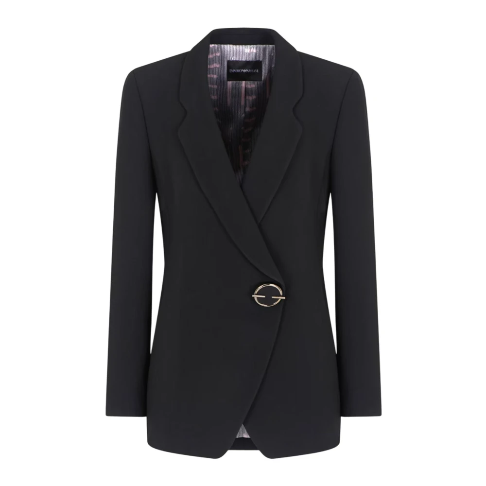 Emporio Armani Zwarte Double-Breasted Jas Juweel Detail Black Dames