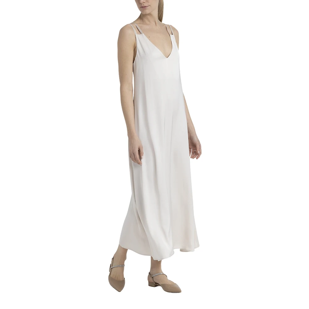 PESERICO Viscose satijnen lange jurk Beige Dames