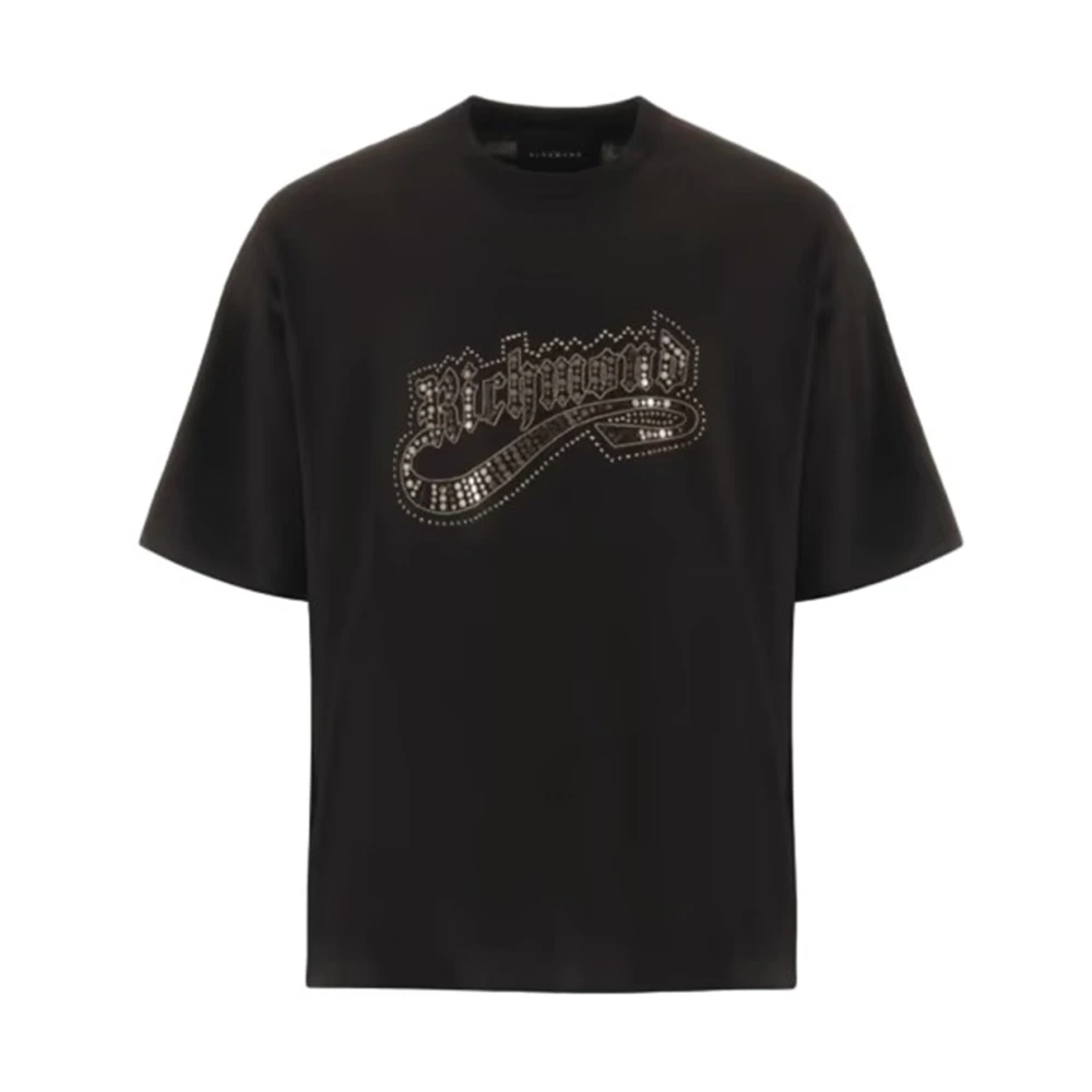 John Richmond Korte Mouw T-shirt met Strass Logo Black Heren