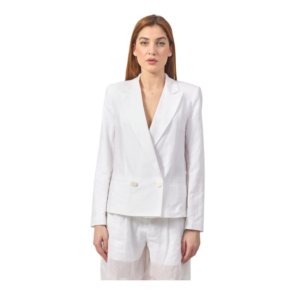 Armani Exchange Witte Double-Breasted Blazer Jas White Dames