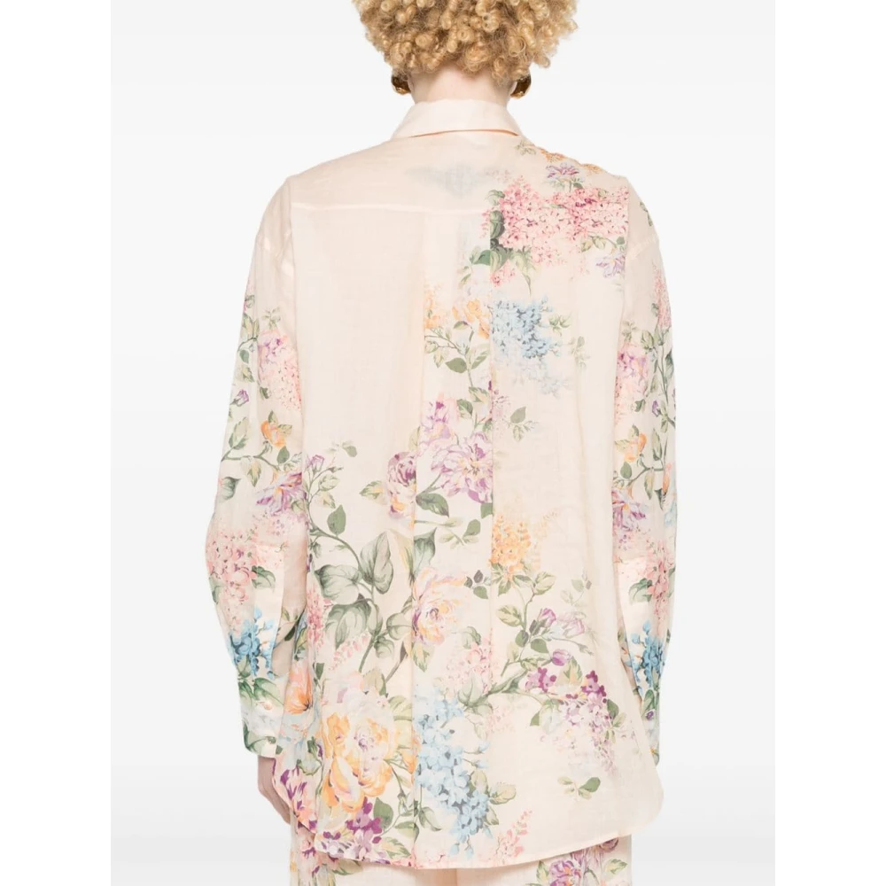 Zimmermann Beige Bloemen Linnen Overhemd Multicolor Dames