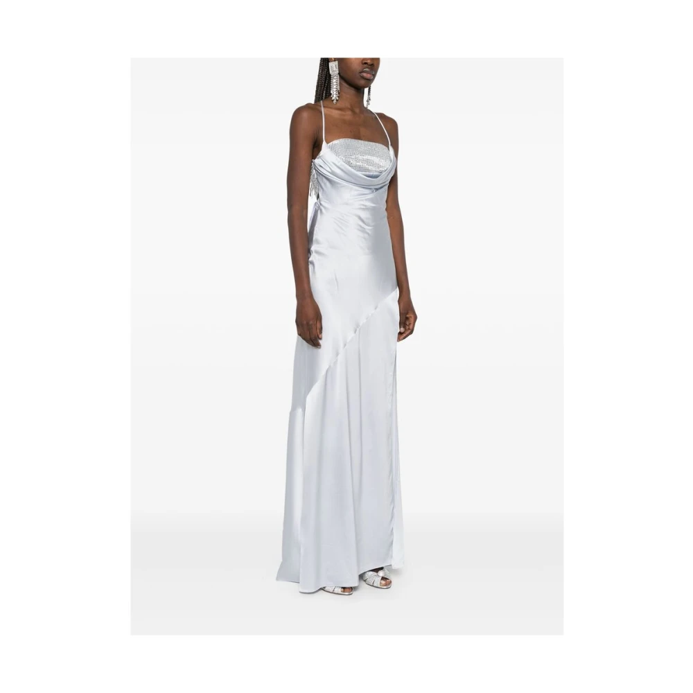 Retrofête Blauwe Spaghetti Strap Jurk met Kristalversiering Blue Dames
