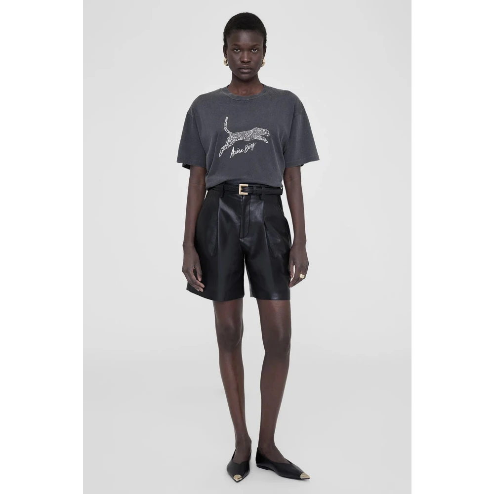 Anine Bing Luipaardprint Walker Tee Black Dames
