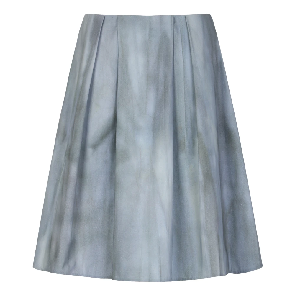 Vince Women's Blue Washed Ombré Cotton Pleated Knee Skirt