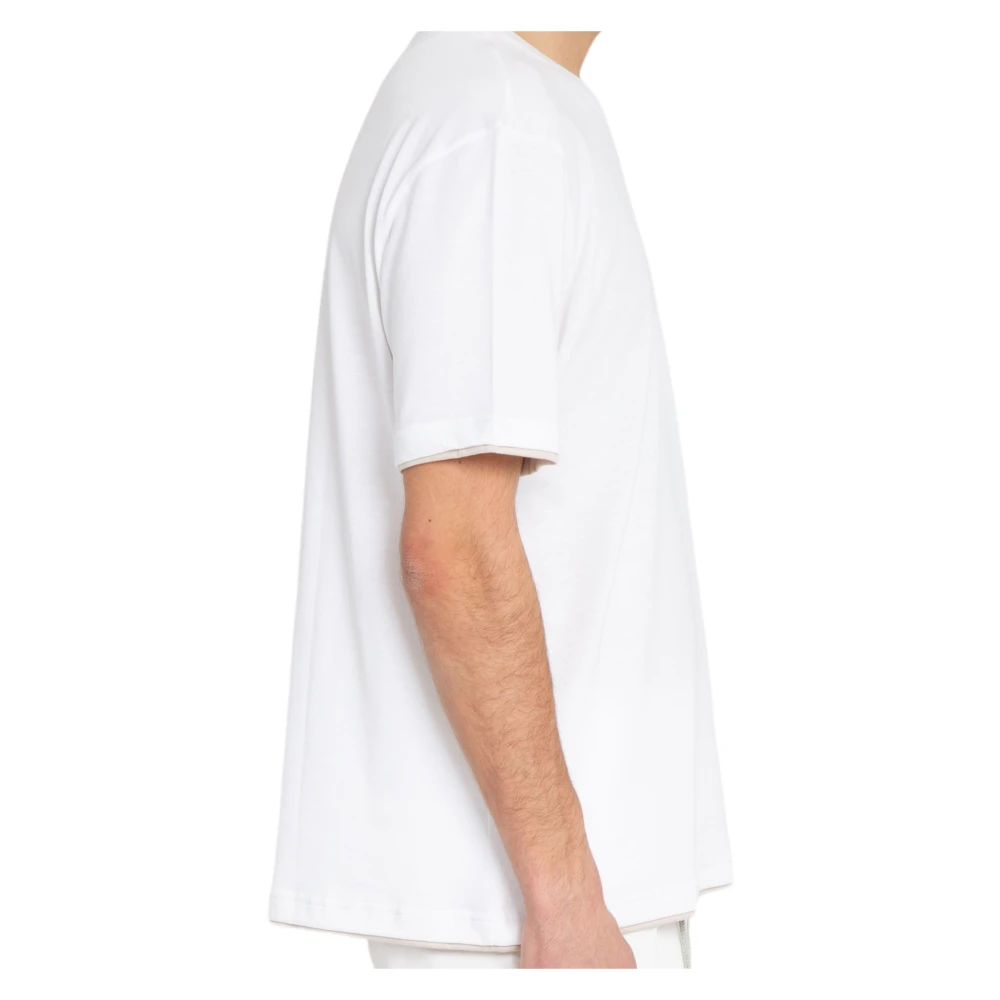 Eleventy Piping V-Neck Tee in Bianco White Heren