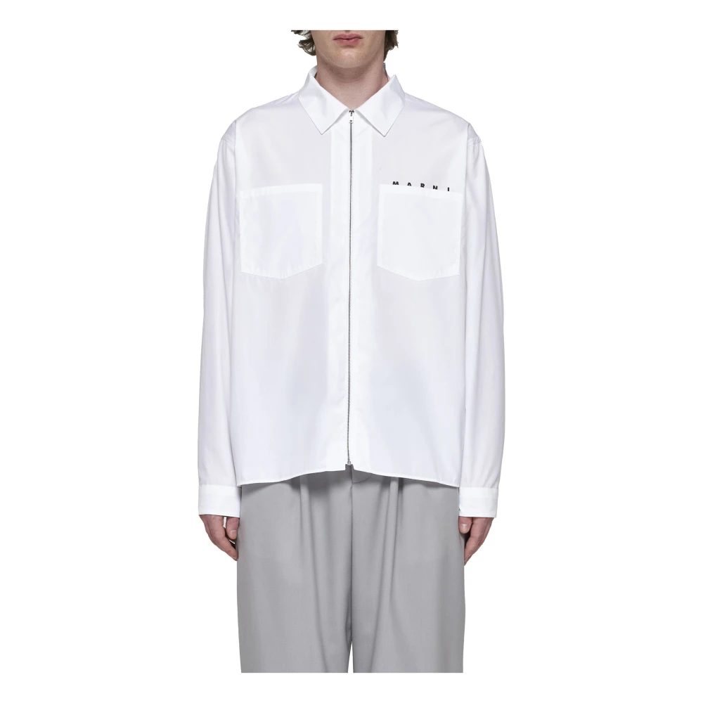 Marni Witte Katoenen Shirt met Ritssluiting White Heren