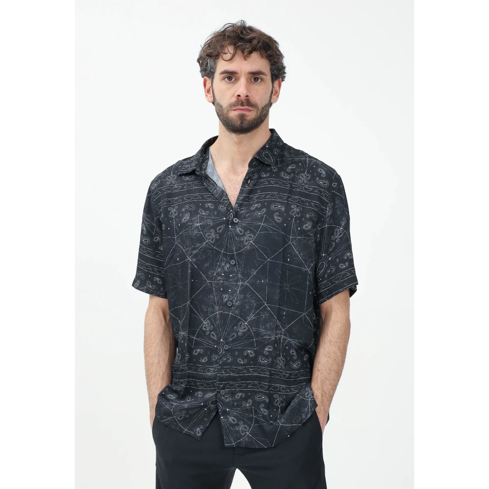 Armani Exchange Bandana Print Korte Mouw Overhemd Black Heren