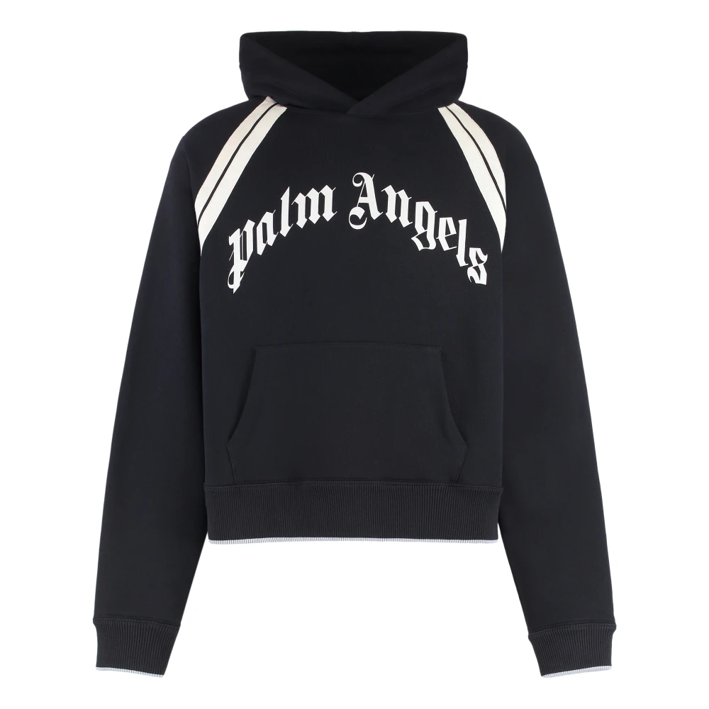 Palm Angels Geribbelde katoenen hoodie met polyesterblend Black Heren