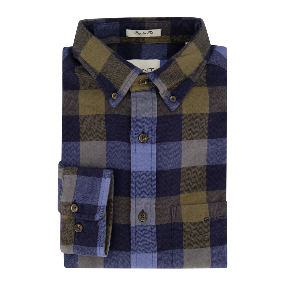 Gant Donkerblauw Geel Geruite Button-Down Overhemd Blue Heren