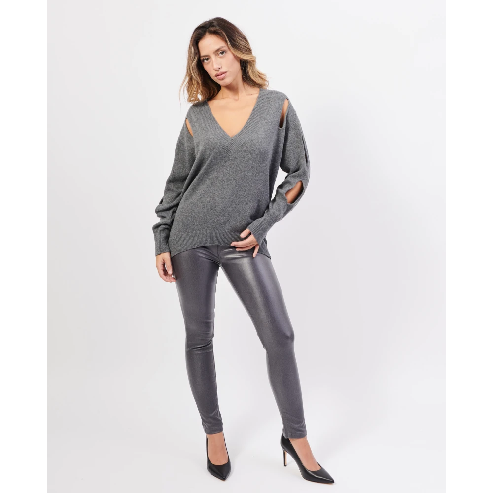 Jijil Grijze trui met V-hals en cut-out mouwen Gray Dames