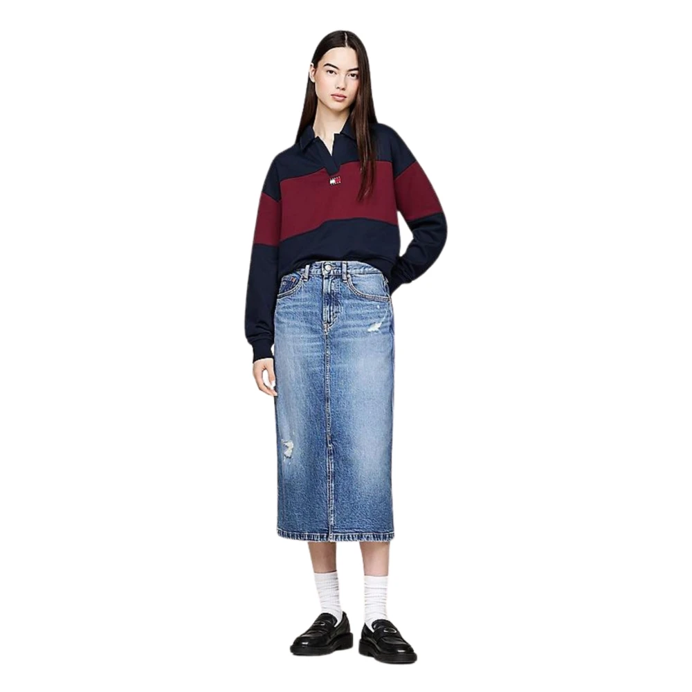 Tommy Hilfiger Distressed Denim Midi Rok Blue Dames