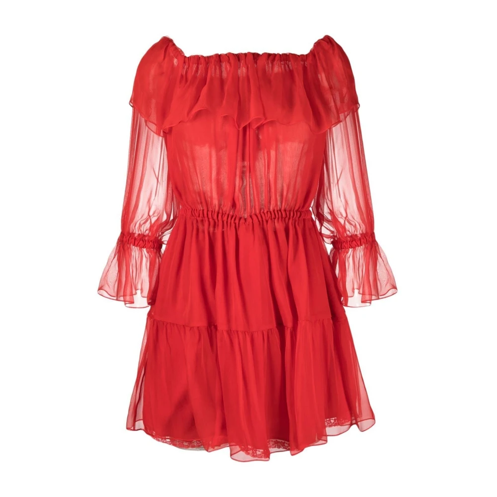 Gucci Roosrode Off-Shoulder Zijden Jurk Red Dames