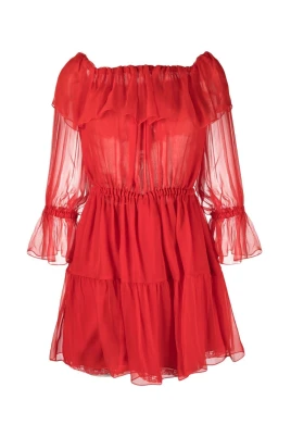 Rosaröd Off-Shoulder Sidenklänning