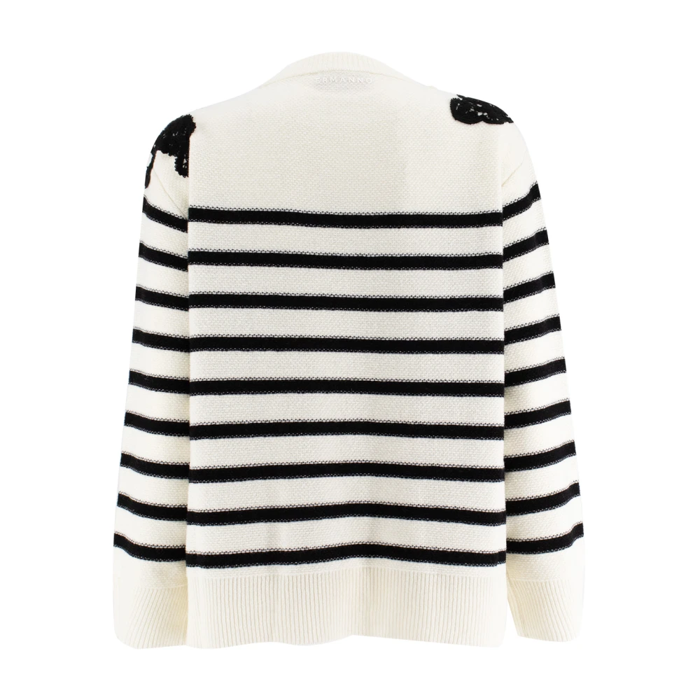 Ermanno Scervino Gestreepte wollen trui met kanten applicatie White Dames