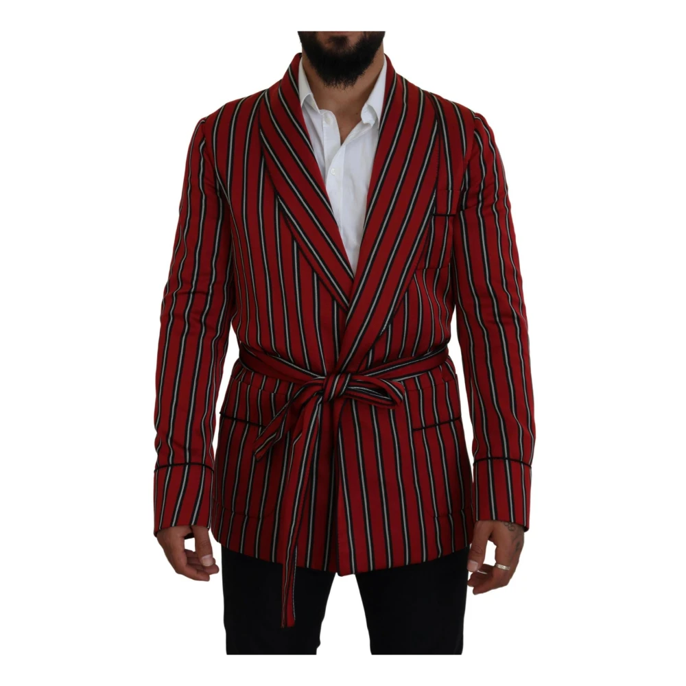 Dolce & Gabbana , Blazers, Male, Multicolor, M, Elegant Red Striped Long Robe Luxury Wear - Image 3
