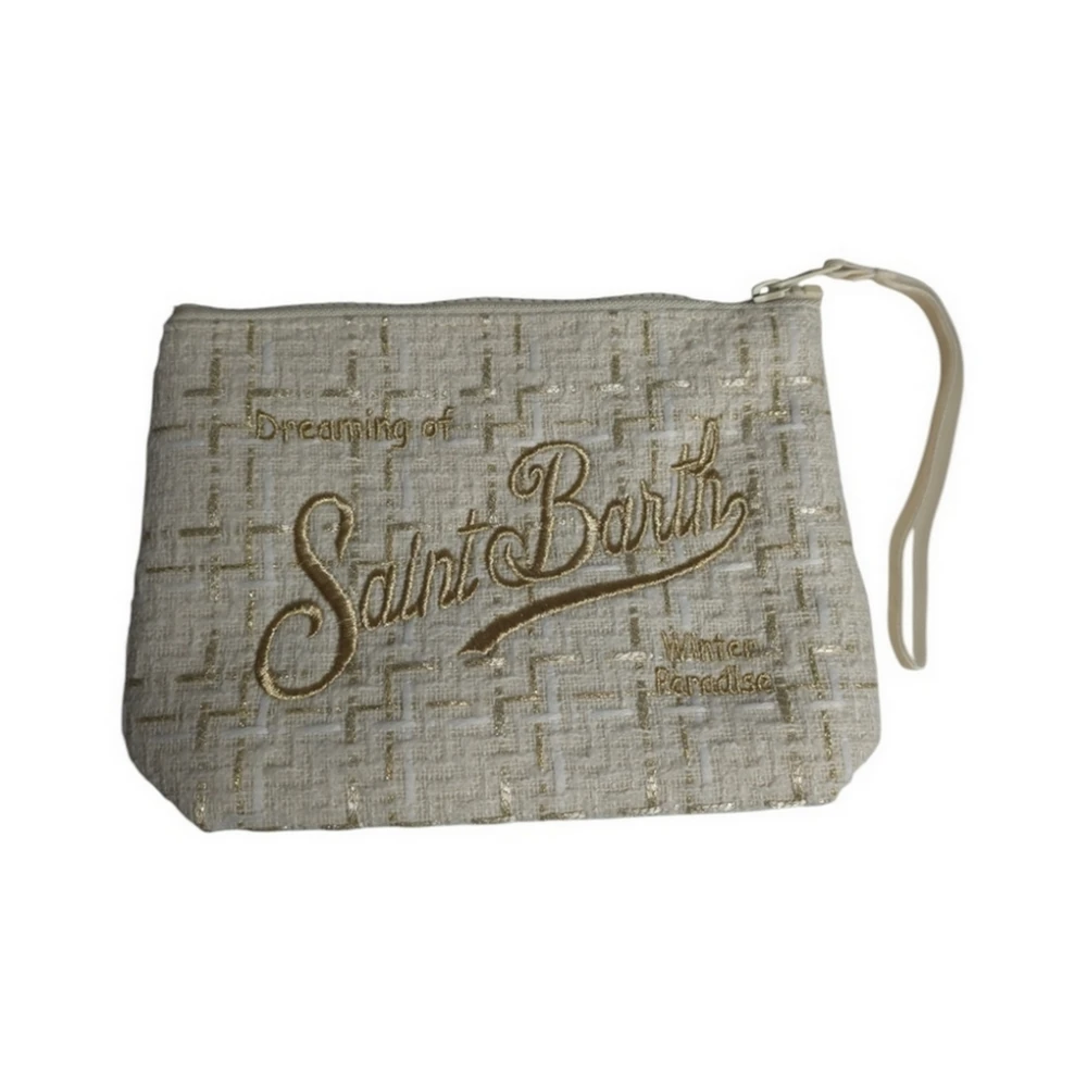 MC2 Saint Barth Tweed Trousse met Logo Borduurwerk Beige Dames