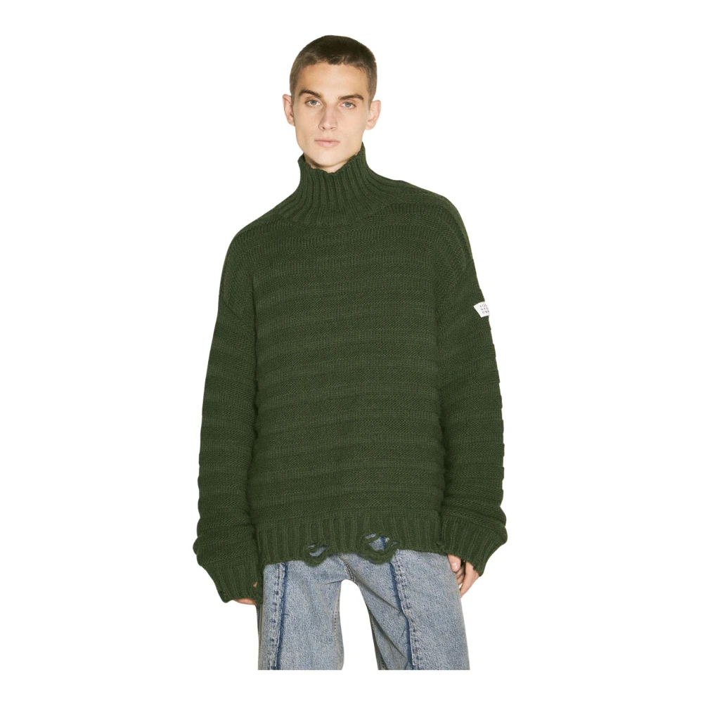 MM6 Maison Margiela Versleten Wol Turtleneck Sweater Green Heren