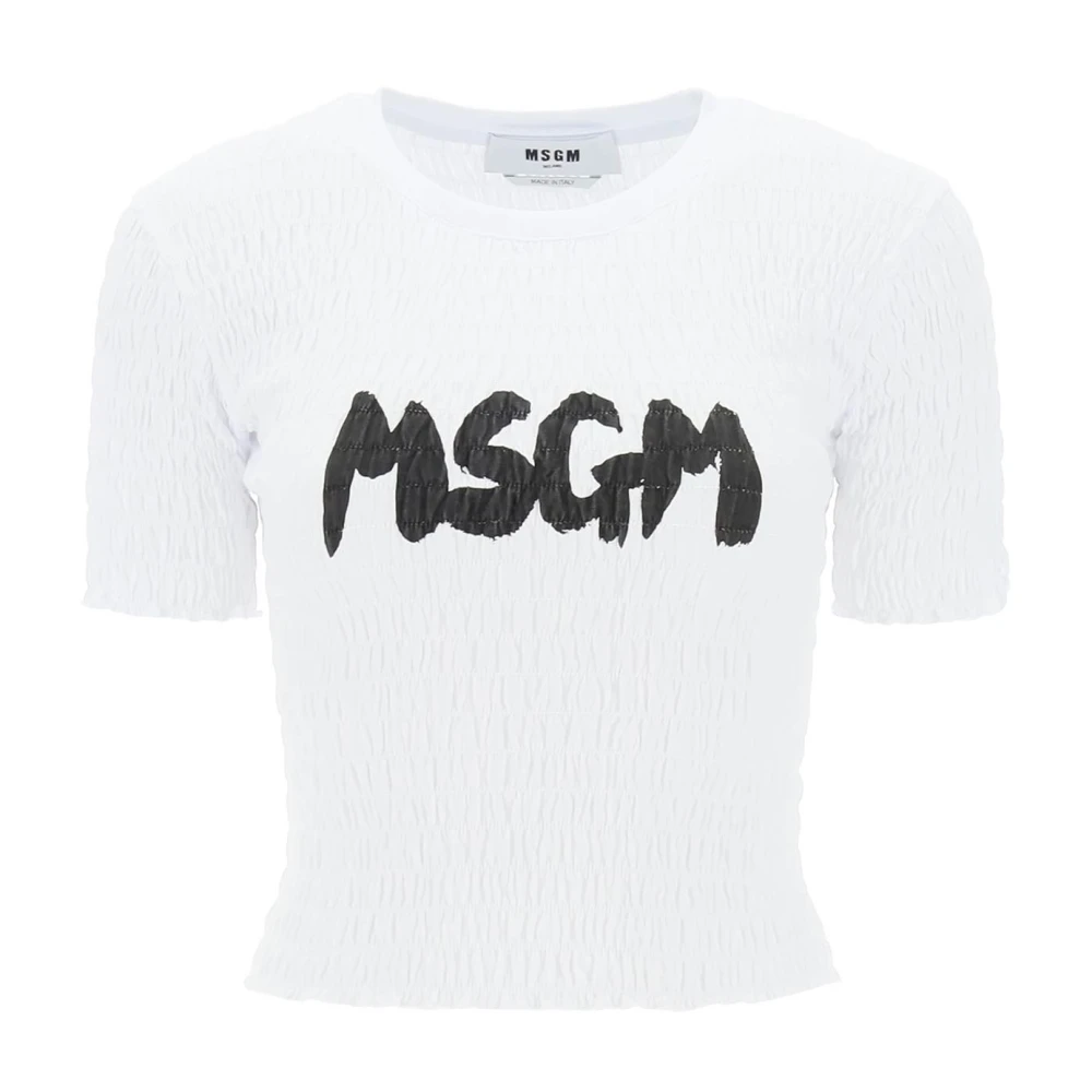 Msgm Smocked T-shirt met logo print White Dames