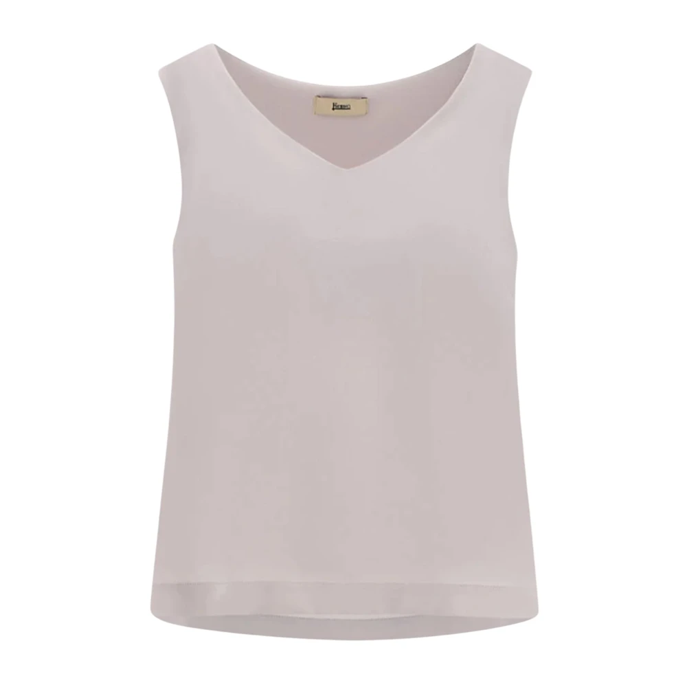Herno Vrouw Beige Tops Dames, 2XL, Leer, V-Hals Top Zonder Mouwen