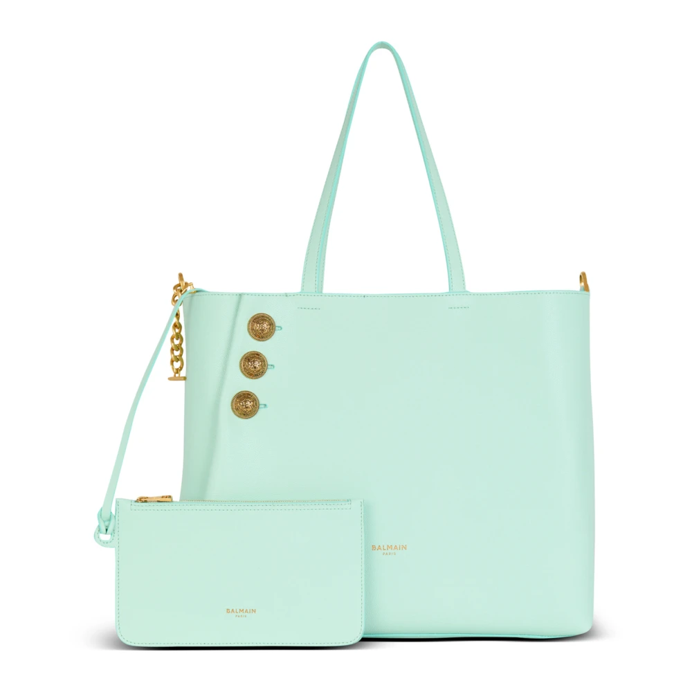 Balmain Emblème tote bag van generfd kalfsleer Blue Dames