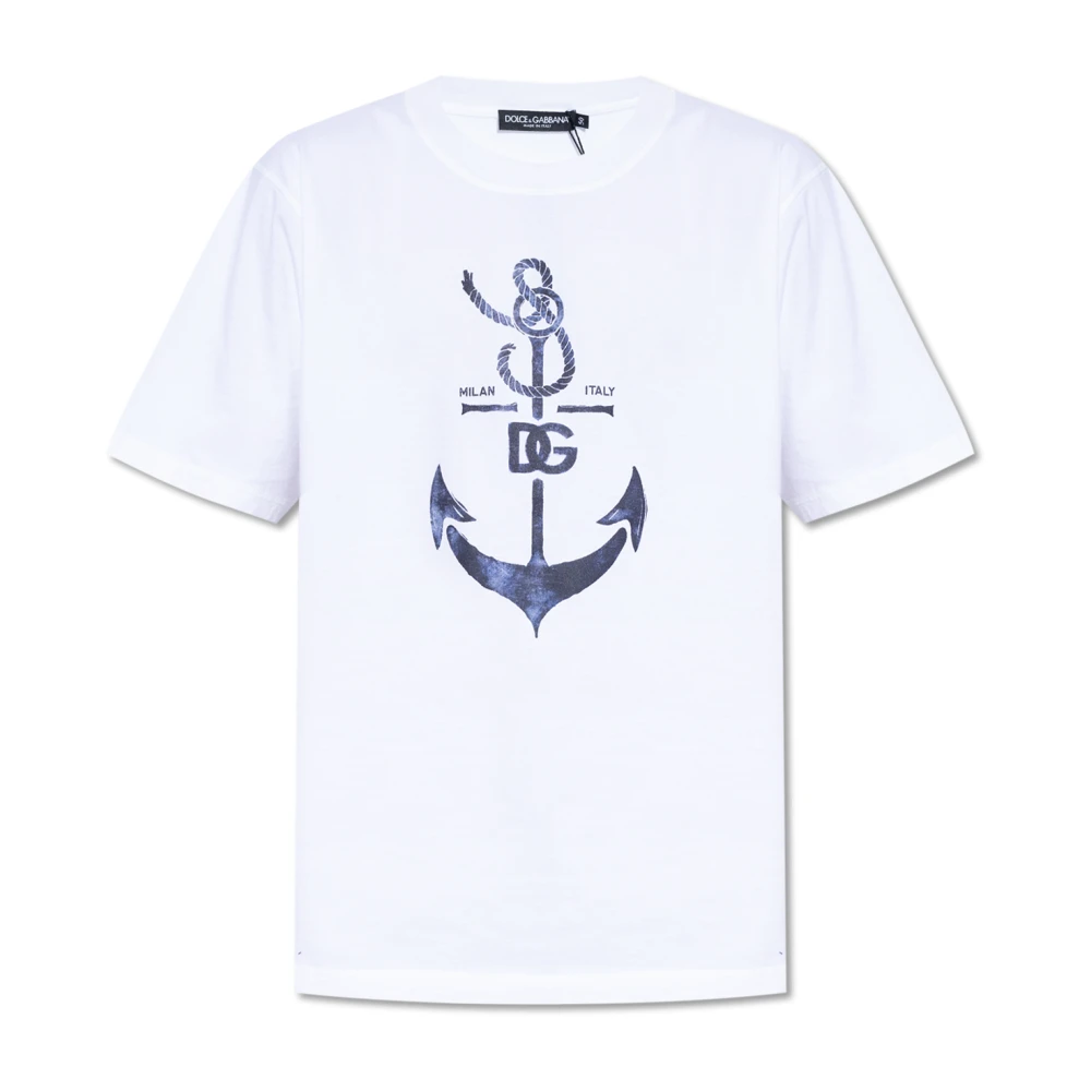 Dolce & Gabbana Ankerprint Katoenen T-shirt White Heren