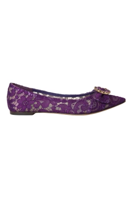 Lila Spets Kristall Loafers Skor